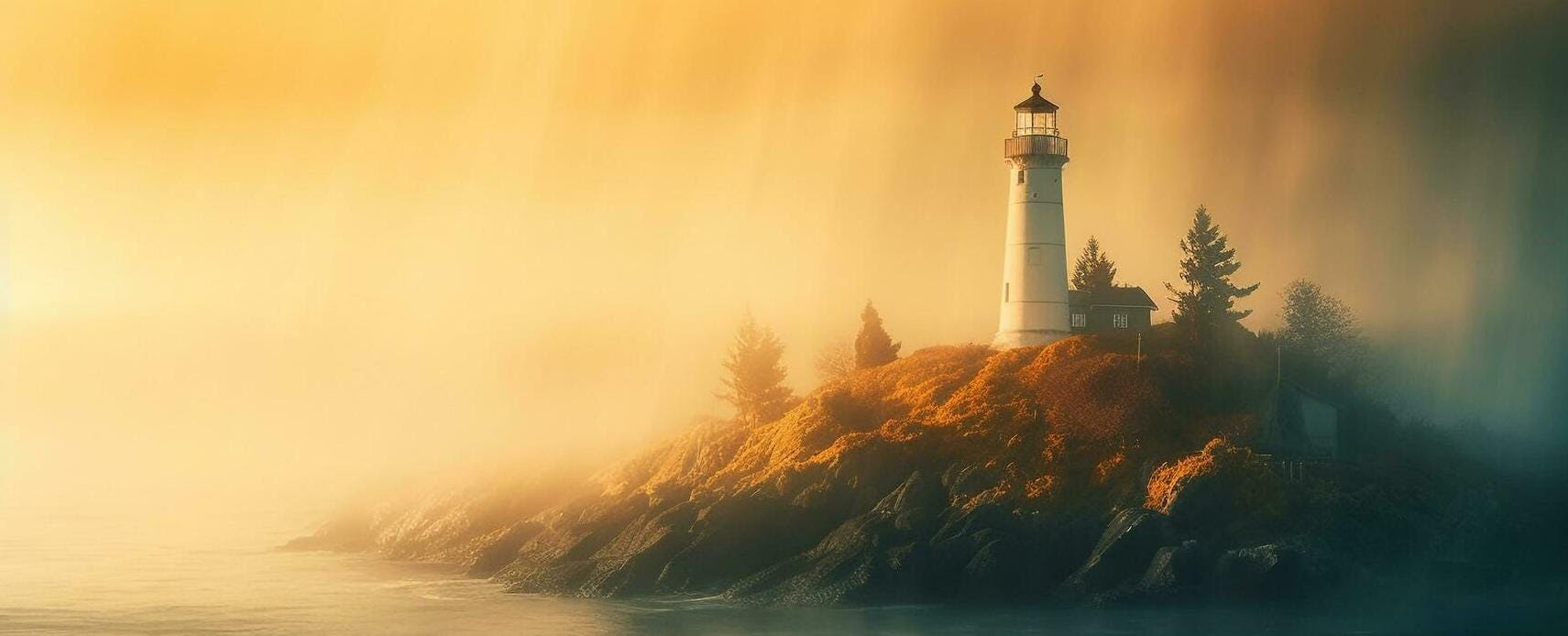 An image of a lighthouse in fog.